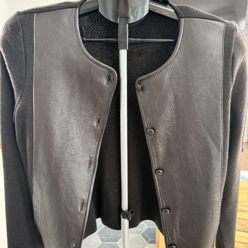 Dana Buchman wool and leather sweater jacket P